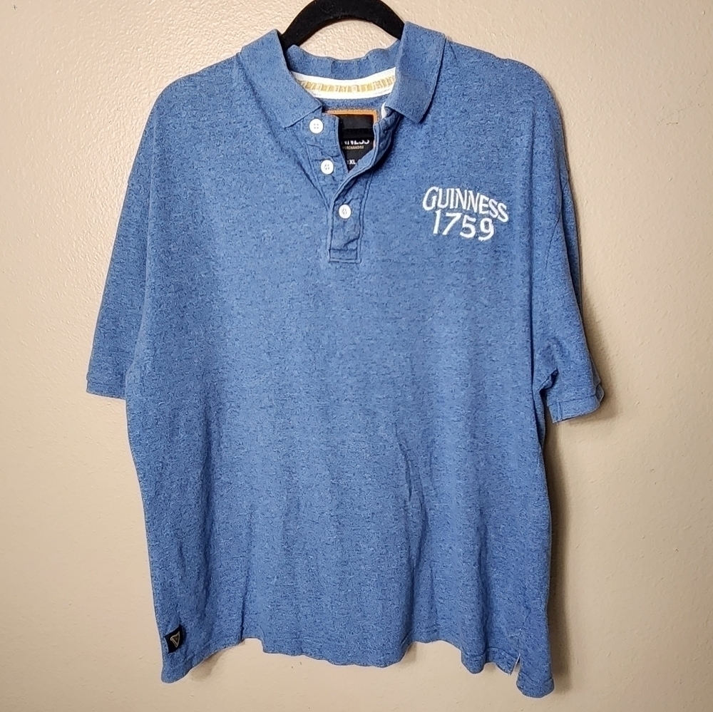 Guinness Beer Mens Embroidered Blue Short Sleeve Mesh Polo-Size XL